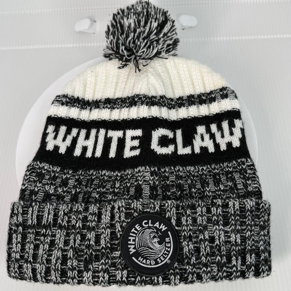 White Claw Hard Seltzer Knit Pom Beanie Hat Unisex One Size Black/White/Gray